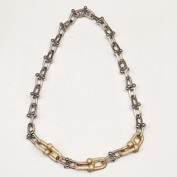 925 Pure Silver and Gold Plated Horse Shoe Necklace Chain - Picture 6 of 8